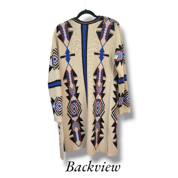 🌿GeeGee Women's Small/Medium Longsleeve Acrylic Aztec Tan Split Hem Cardigan - Picture 9 of 14